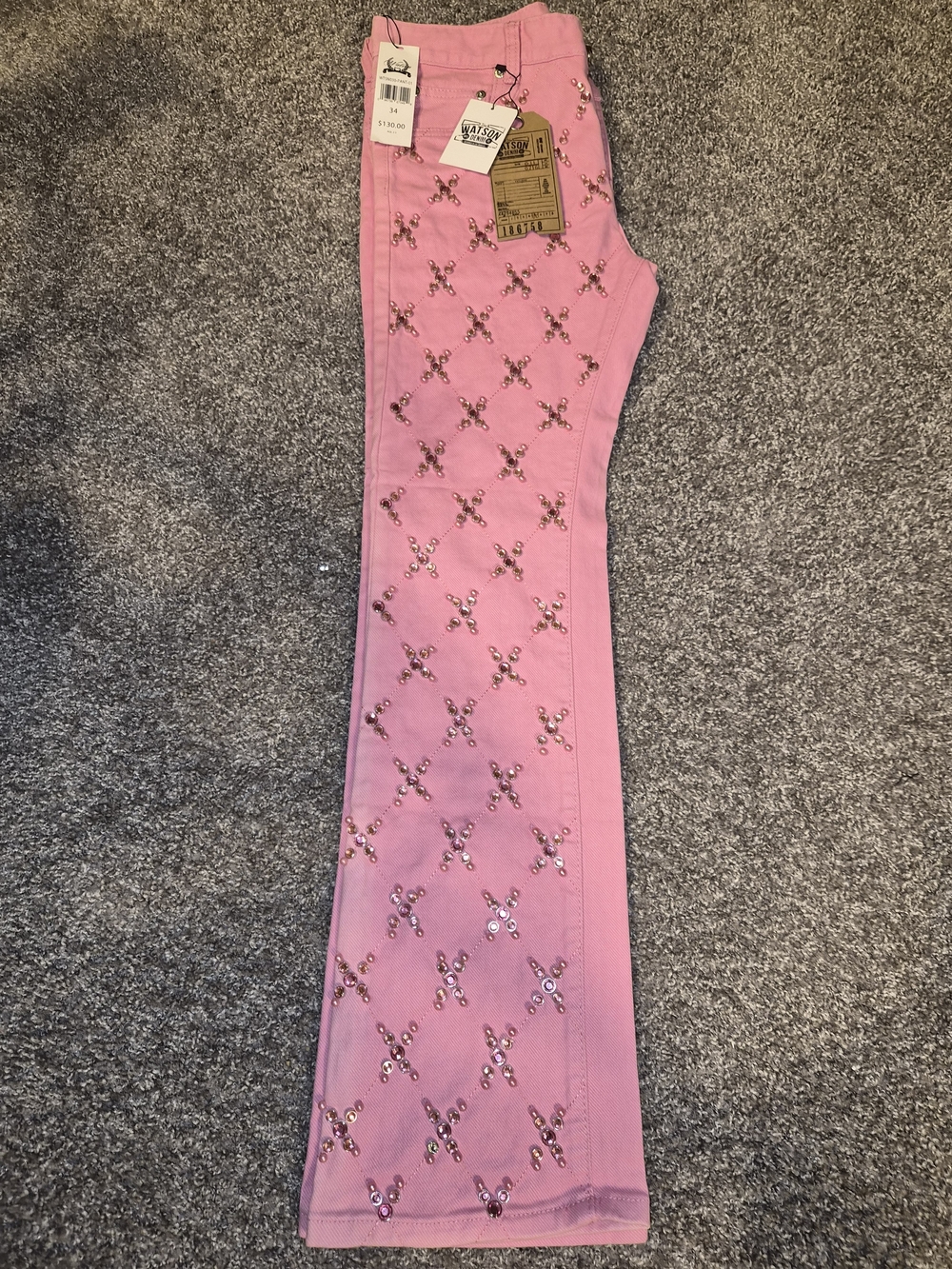 Women's Pink Straight Jeans with Sequin Detail